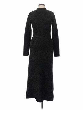 Zara Black Metallic Knit Open Back Long Sleeve Maxi Dress